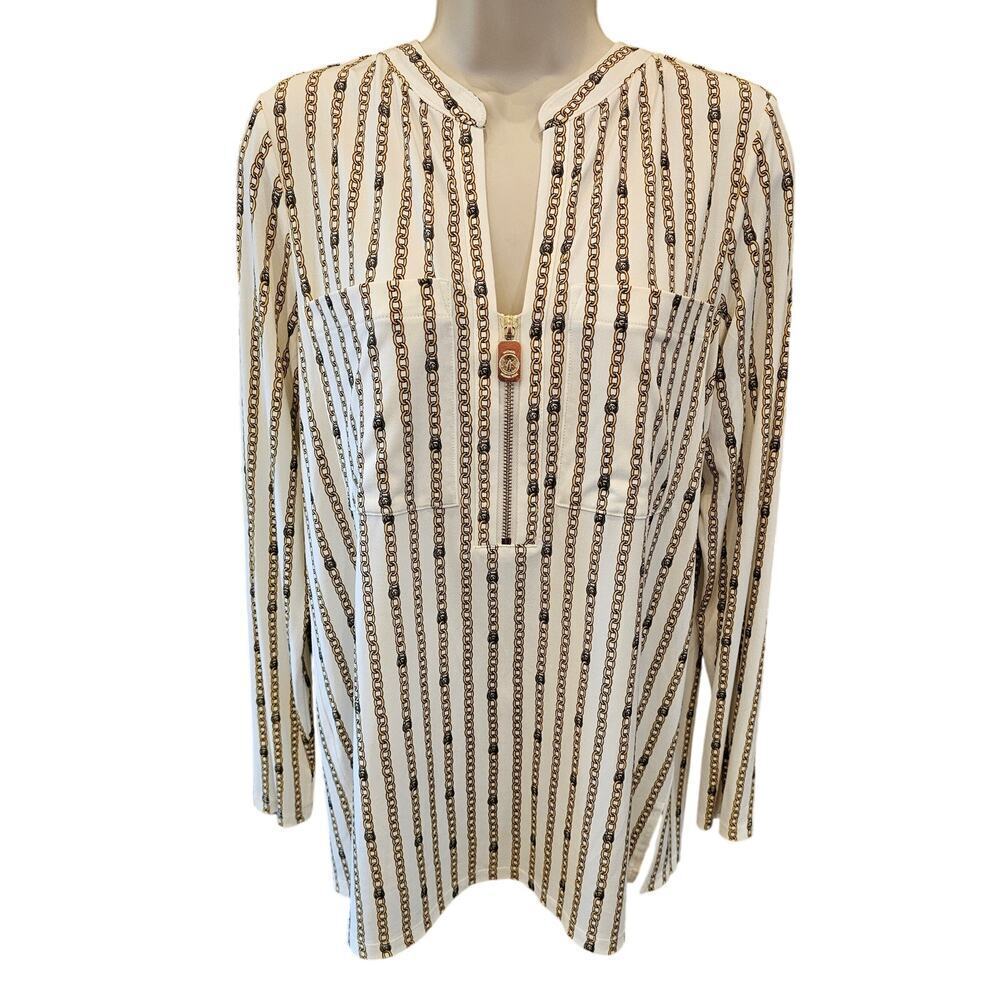 Michael kors gold chain print long sleeve Career office casual EUC M Stretch